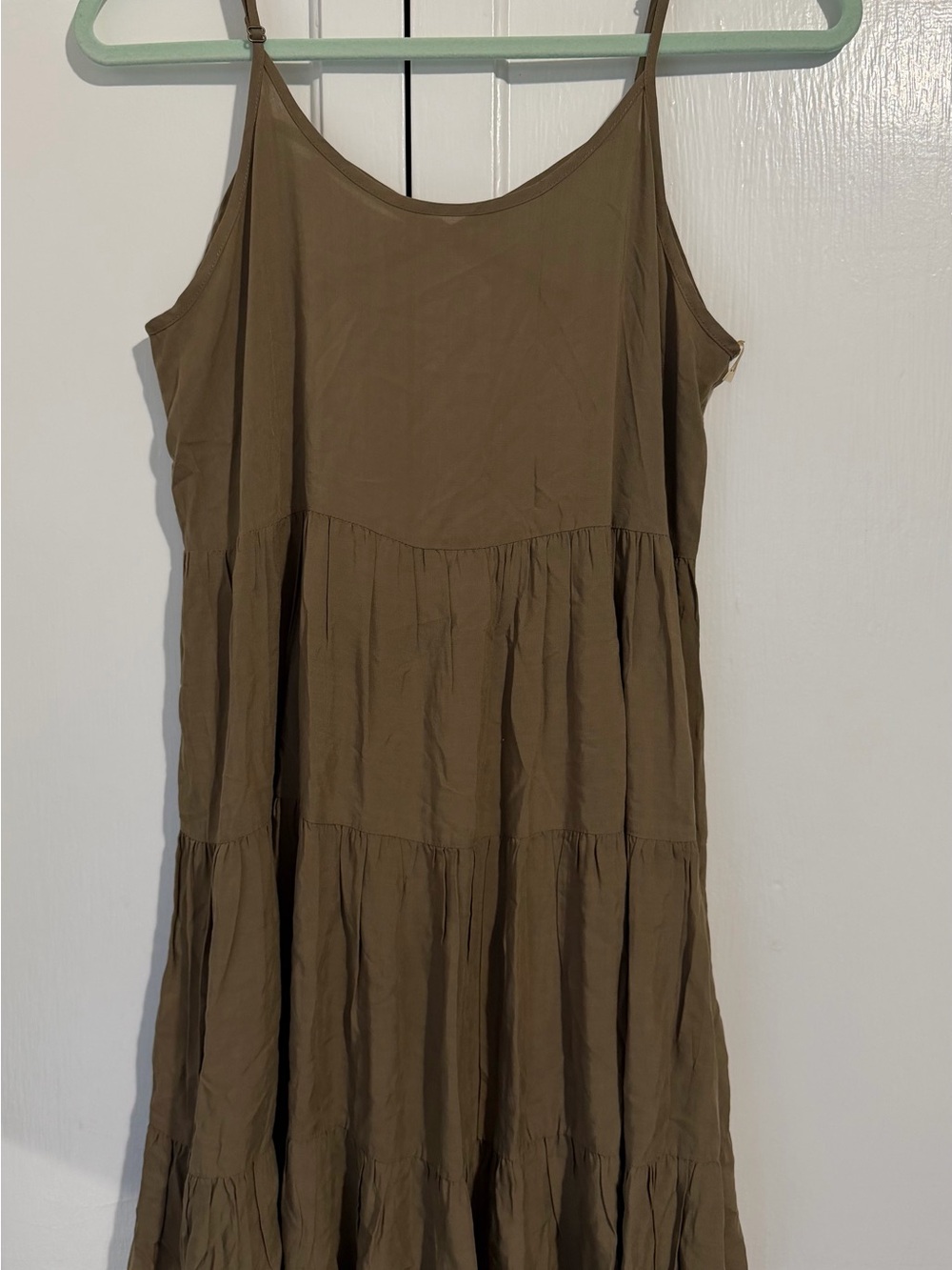 Love Tree Olive Tiered Maxi Slip Dress Medium